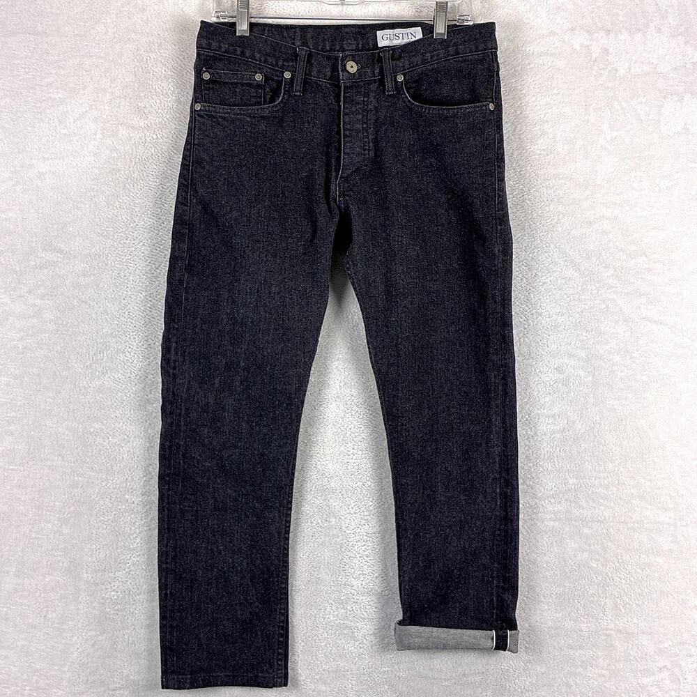 Gustin Jeans Men 33x27 Black Selvedge Slim Button Fly Classic Preppy USA